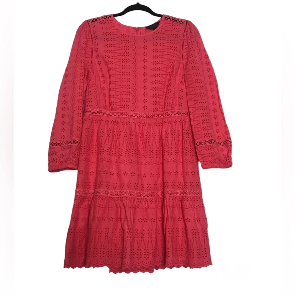 J. Crew Coral Floral Eyelet Tiered Shift Dress Womens Size 6 Peasant Coquette